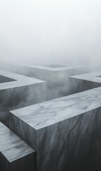 Concrete steps disappearing into fog.