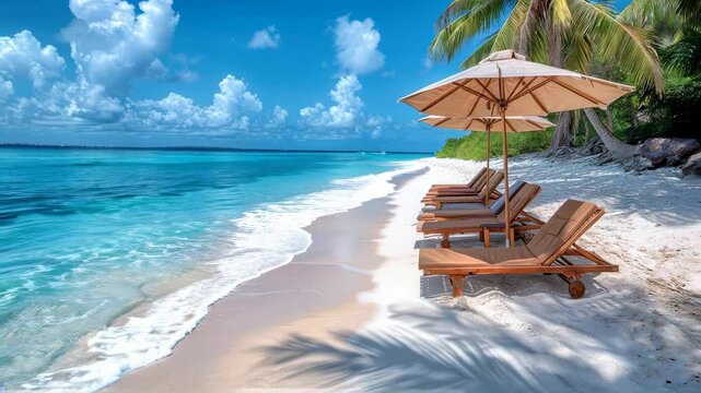 beach with chairs and umbrella