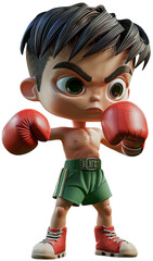 3D character boxer throwing a punch, full body, wearing boxing gloves and shorts
