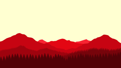 Red mountain landscape wallpaper in a minimalist flat design style. Minimalist beauty background for desktop and wallpaper