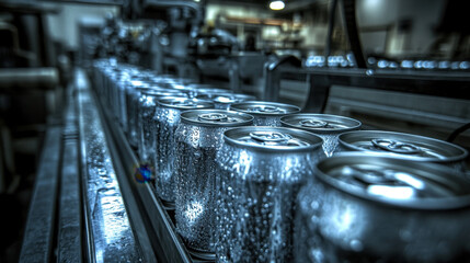Fototapeta premium Tin Cans on the Production Line in Manufacturing Facility