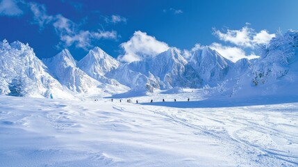 Majestic Ice Age Winter Wonderland - Skiers Enjoying Powder Snow on Scenic Mountain Landscape