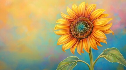 Obraz premium Whimsical Sunflower Illustration with Swirling Background