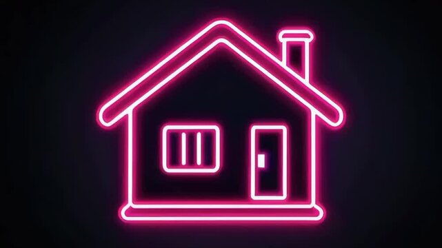 home icon on black background, Glowing neon home button icon animation. Neon line home icon. House icon neon glowing light on black background.