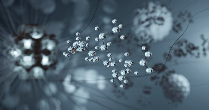 Arachidonic acid rotating 3d molecule, molecular structure of fatty acid, seamless video