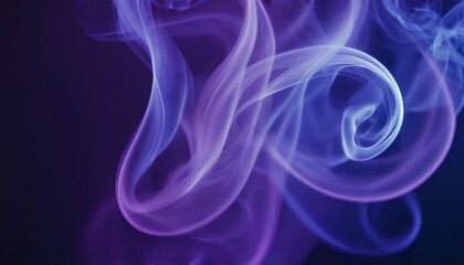 Fototapeta premium Abstract close-up of swirling smoke in soft shades of purple and blue against a dark background