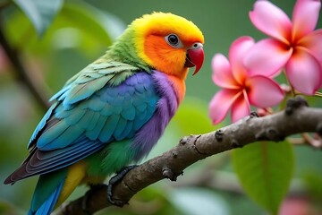 Fototapeta premium Bright exotic bird in a tropical garden, sunlight. AI