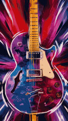 Abstract Guitar Painting Purple Red Strokes