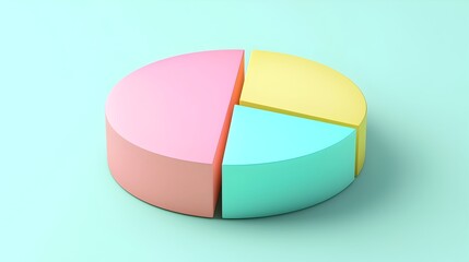 Obraz premium Pastel Colored 3D Pie Chart with Smooth Surfaces on Light Green Background