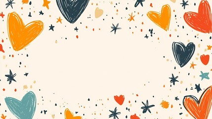 Abstract minimalistic background featuring handdrawn doodles of stars and hearts in warm colors symbolizing friendship and connection against a light beige backdrop for a cozy feel
