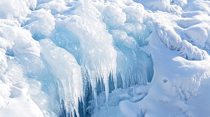 Frozen Waterfall Wonderland - Close-up of Captivating Ice Patterns in Sunlight