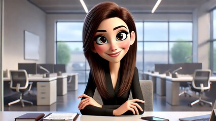 Animated businesswoman smiling in modern office
