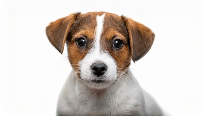 ジャックラッセルテリアの子犬のポートレート（Jack Russell Terrier puppy portrait on white background）
