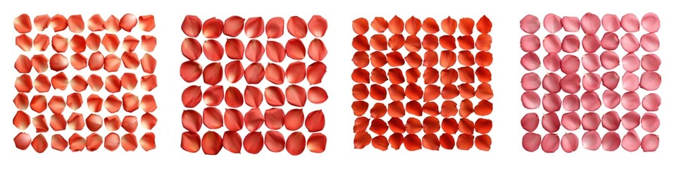 Array of colorful, circular seed shapes on white isolated background.