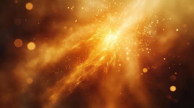 a radiant burst of golden light emanating from a central point, with soft particles swirling around, creating an ethereal, uplifting scene that conveys warmth and inspiration
