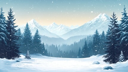 Fototapeta premium Winter landscape with snow and fir trees as vintage christmas wallpaper
