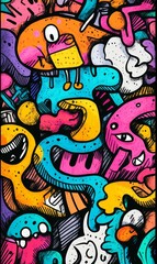 Abstract doodle art with bright colors.