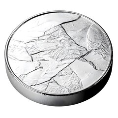 Fototapeta premium Silver coin with cracked ice texture on white background