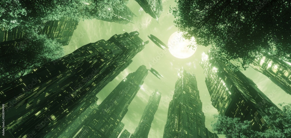 Canvas Prints a highly advanced planet with towering skyscrapers made entirely of reflective glass. the entire cit