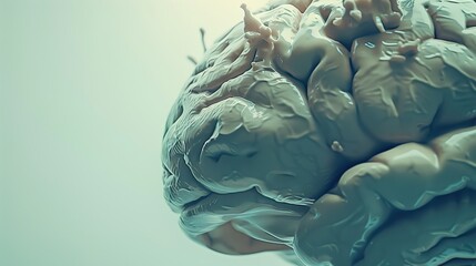 Obraz premium Close-up of human brain model with visible tumor, neutral background, soft lighting, medical focus, detailed representation, educational tool for medical professionals and students.