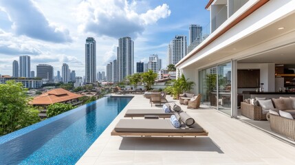 Modern Luxury Poolside View in Urban Setting