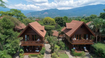 Obraz premium Charming Wooden Cabins Surrounded by Nature