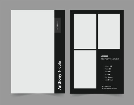 Comp card templates, modeling card 