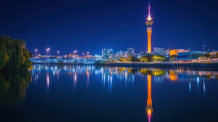 Fototapeta premium Night View of Illuminated City Skyline