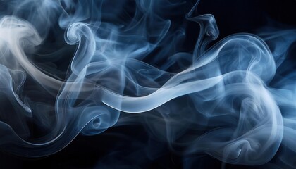 Obraz premium Dreamy, Swirling Blue Smoke Patterns Against a Dark Background, Representing Fluid Motion, Ethereal Energy, and Atmospheric Elegance in an Abstract, Mystical, and Serene Visual Design