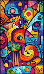 Abstract art with vibrant colors and shapes.