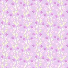 Hand drawn watercolor tulips seamless pattern isolated on purple background. Can be used for textile, fabric, scrapbook and other printed products.