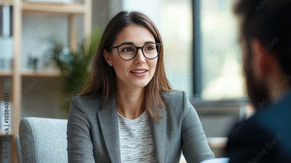 Poster hr manager conducting an interview with a job candidate in an office