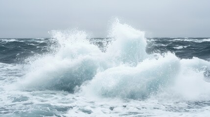 Fototapeta premium Majestic Glacier Calving into Ocean with Spectacular Splashes in Ice Age Environment