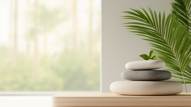 A stack of rocks with a leaf on top