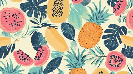Vibrant Tropical Fruit Pattern Background Design