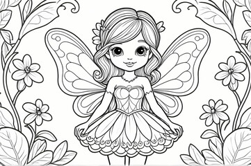 Fototapeta premium Cute Little Fairy Coloring Book Page