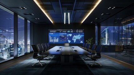 Fototapeta premium Modern Corporate Boardroom with Night City View
