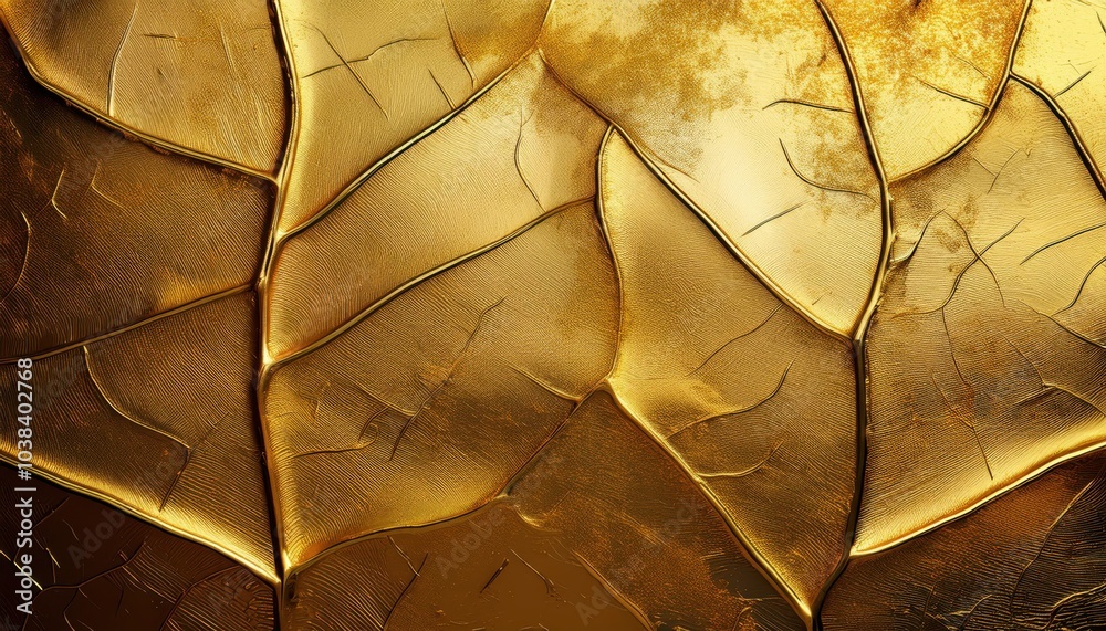 Poster golden macro close-up of leaf veins. abstract nature texture with metallic shine, highlighting organ
