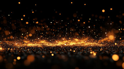 Naklejka premium Rozmyte iskry unoszą się w powietrzu na tle głębokiej czerni, tworząc efekt eterycznego ognia. 