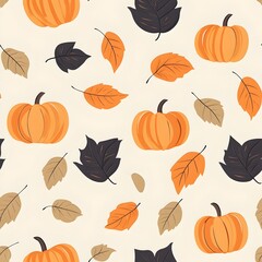 Pumpkins with seamless pattern