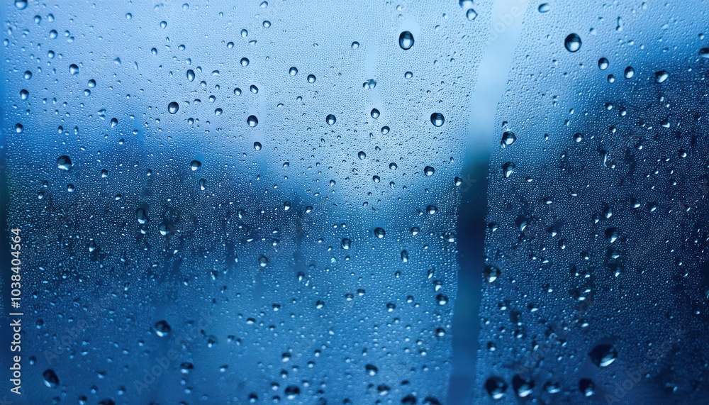 Poster abstract close-up of water droplets on foggy glass window. ideal for weather themes, nature backgrou