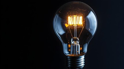 Glowing Vintage Light Bulb Filament on Dark Background for and Creativity