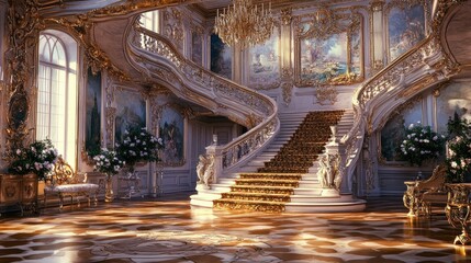 Fototapeta premium Grand Luxurious Apartment Interior with Elegant Staircase