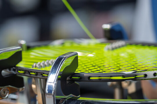 Detailed View of Badminton Racket Stringing