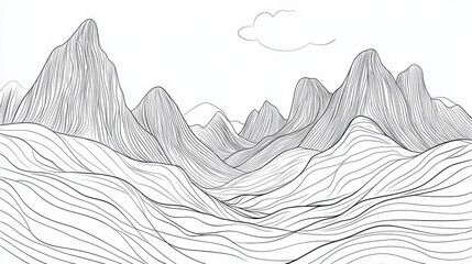 Abstract Mountain Landscape Line Art Design