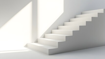Obraz premium Minimal White Stairs with Soft Shadows Casting Depth and Contrast