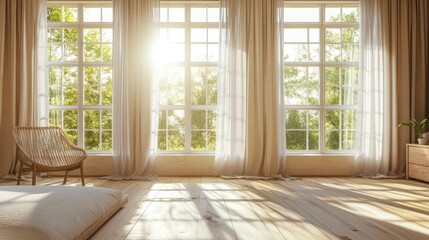 Fototapeta premium Bright and Empty Bedroom with Natural Light