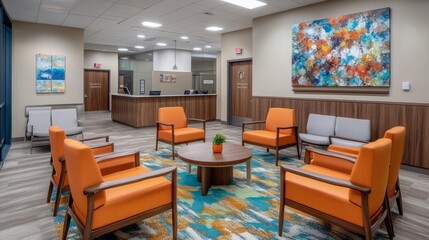 Fototapeta premium Modern Waiting Area with Colorful Decor and Furnishings