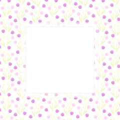 Hand drawn watercolor small tulips frame border isolated on white background. Can be used for postcard, invitation, scrapbook and other printed products.