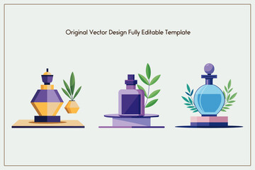 3d Vector bottle for perfume and fragrance on a table with a plant on the white background, Cosmetic product bottle Set of 3d vector isolated illustrations creative and modern design.